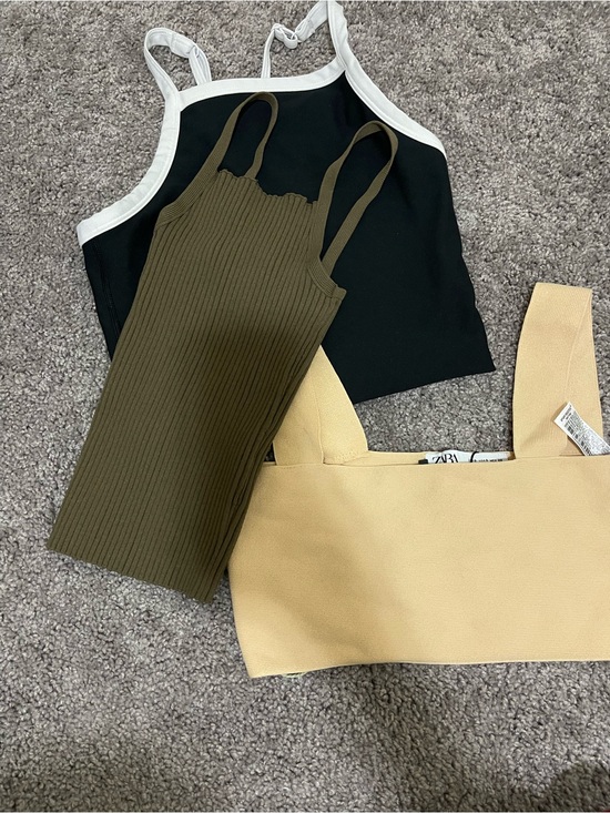 Zara Tops - ZARA Black, Olive & Beige Cropped Tops Trio